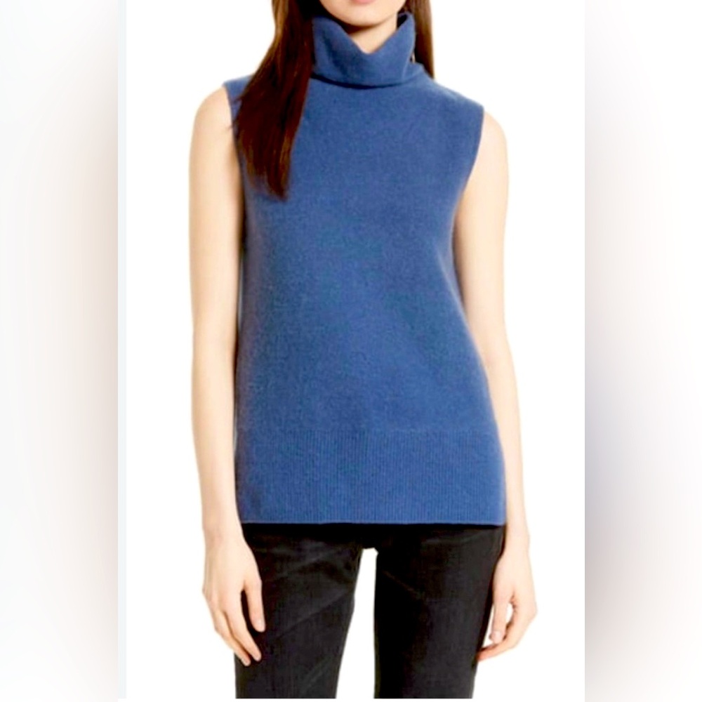 Vince blue cashmere sleeveless turtleneck